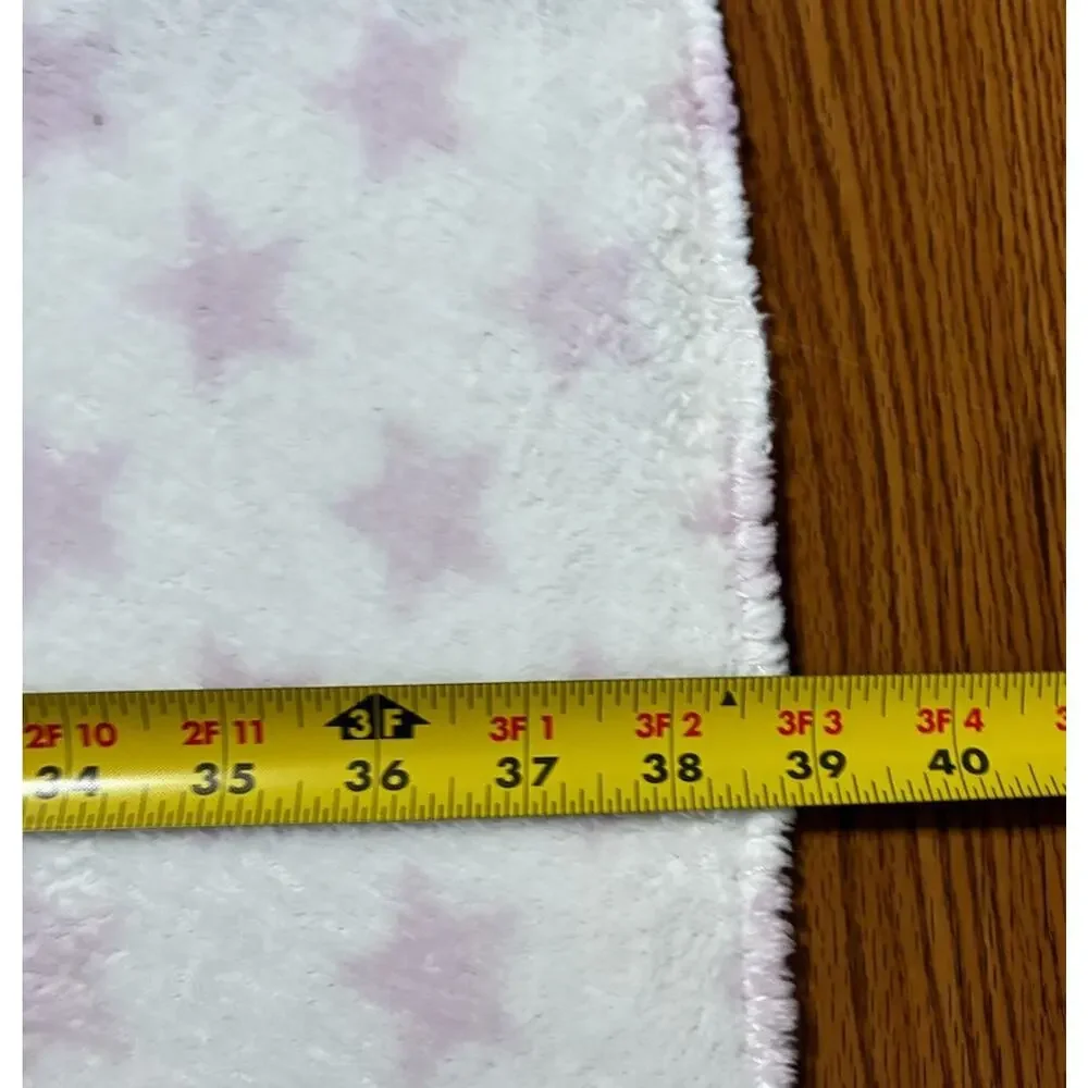 Silver One White Pink Stars Baby Blanket Plush Fleece Stitch Trim
